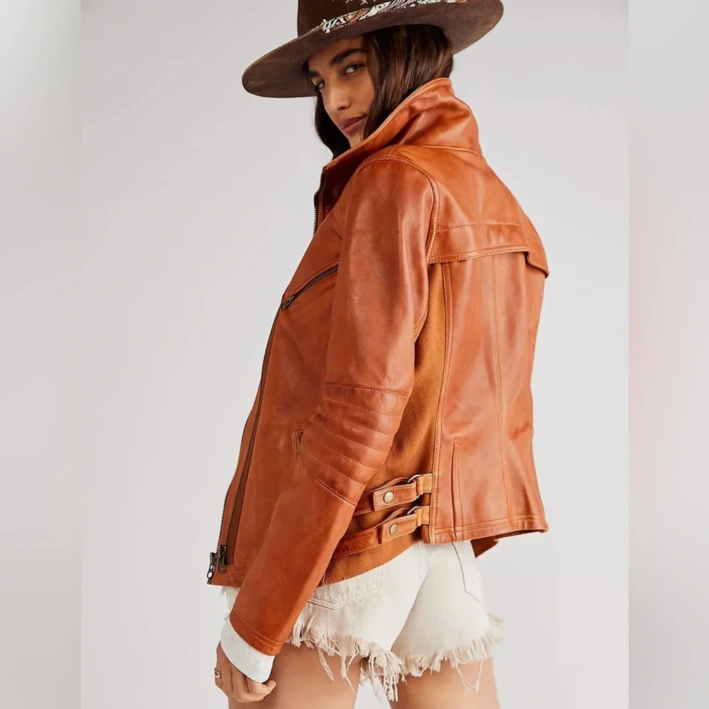 WE THE FREE NWOT CORA LEATHER JACKET size L | Pink - Picture 2 of 7